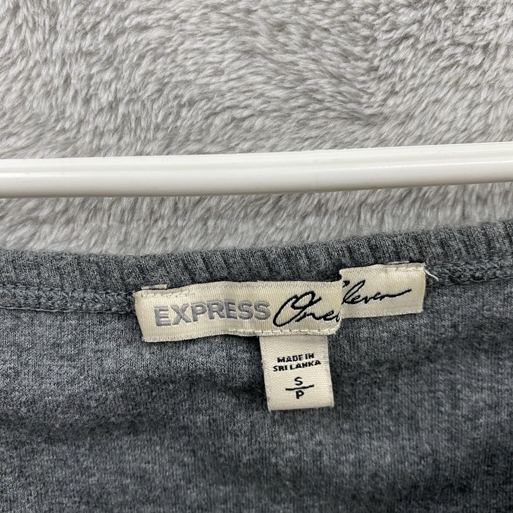 Express One Eleven Women S Gray Ribbed Boatneck Crop Top 3/4 Sleeve - Picture 4 of 7